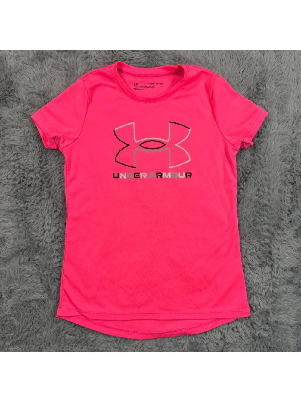 Under Armour T-Shirt Girls S Pink Center Logo Performance Loose Running Sports